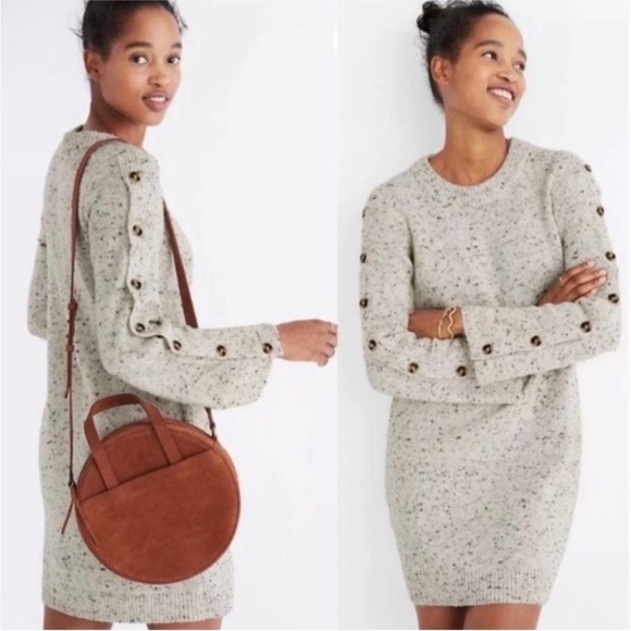 Madewell Donegal Button-Sleeve Sweater Dress Mini Crew Neck Wool Blend XL - Picture 1 of 11